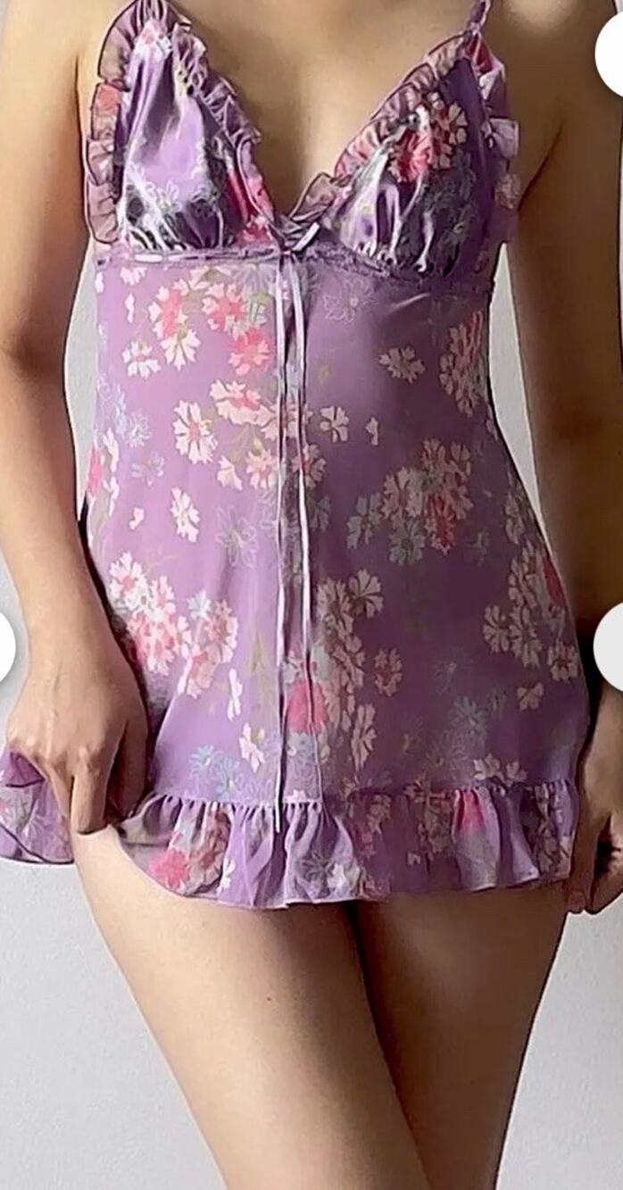 Rare Vintage Victoria Secret Purple Floral Chiffon Nighty S Excellent Condition